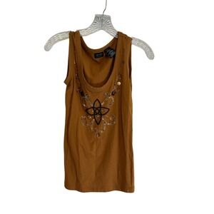 Nicole‎ Miller Tank Top Embellished Sleeveless Casual Brown Top Size XS